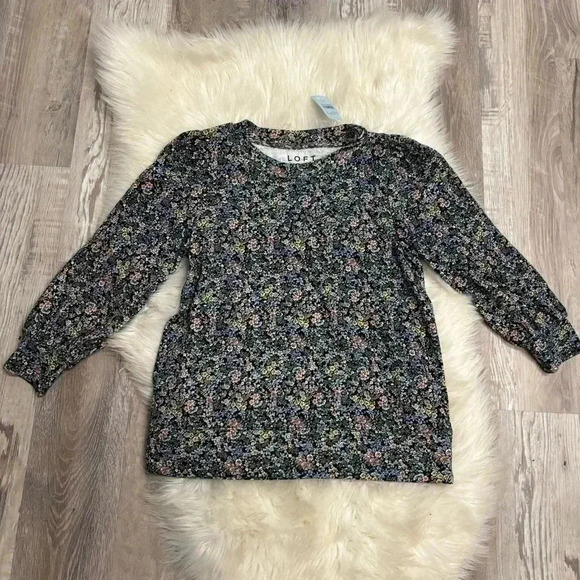 NWT Ann Taylor Loft navy Garden Puff Sleeve Sweatshirt size small petite - Picture 5 of 11